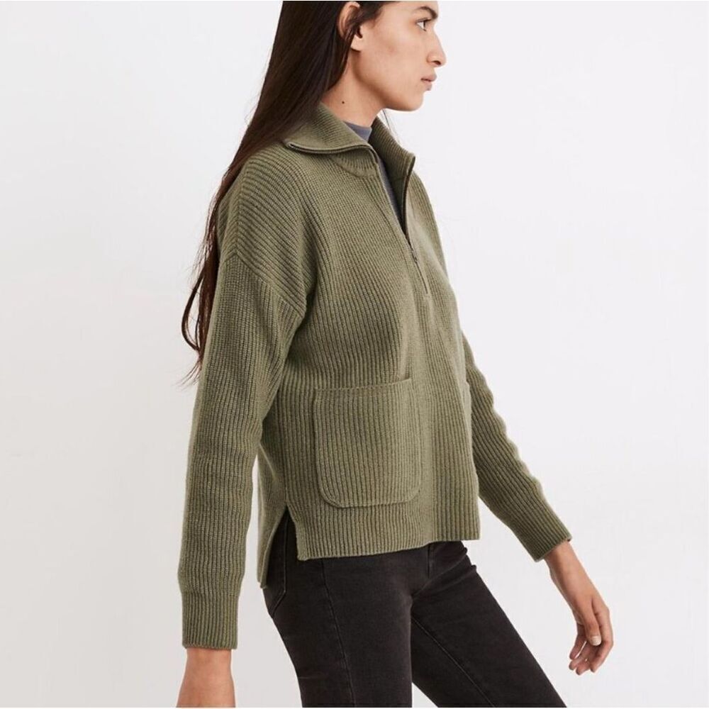 Madewell Glenbrook Half-Zip Merino Wool Pullover Sweater in Heather Palm Green X - Picture 7 of 7